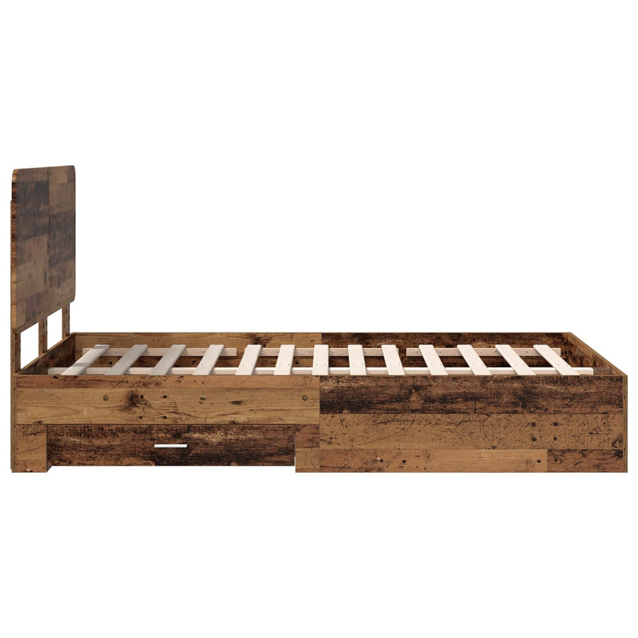 Bedframe met hoofdeinde Oudhout 120 x 190 cm Bewerkt hout