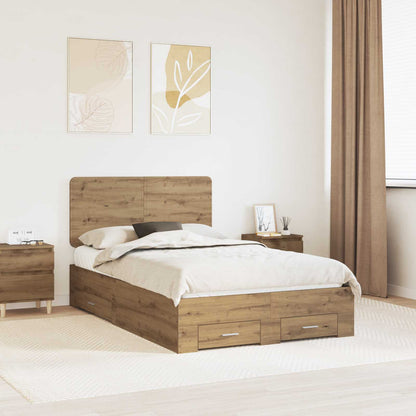 Bedframe met hoofdeinde Artisan Eiken 120 x 190 cm Bewerkt hout