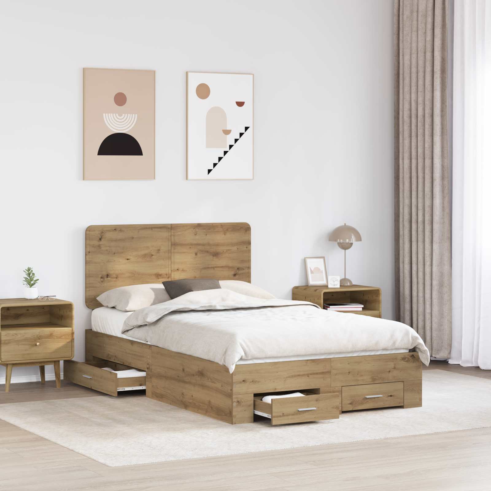 Bedframe met hoofdeinde Artisan Eiken 120 x 190 cm Bewerkt hout