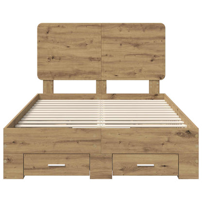 Bedframe met hoofdeinde Artisan Eiken 120 x 190 cm Bewerkt hout