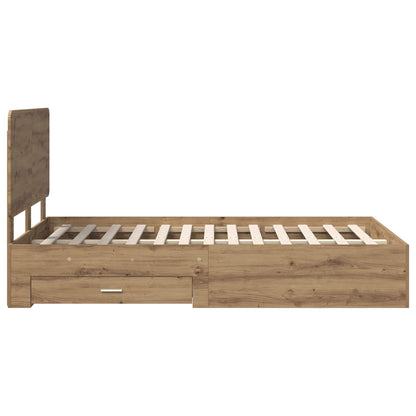 Bedframe met hoofdeinde Artisan Eiken 120 x 190 cm Bewerkt hout