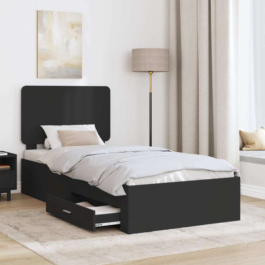Bedframe met hoofdeinde Zwart 100 x 200 cm Bewerkt hout