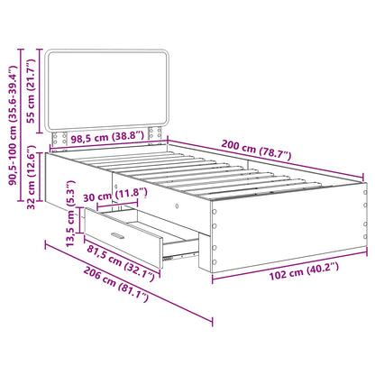 Bedframe met hoofdeinde Zwart 100 x 200 cm Bewerkt hout