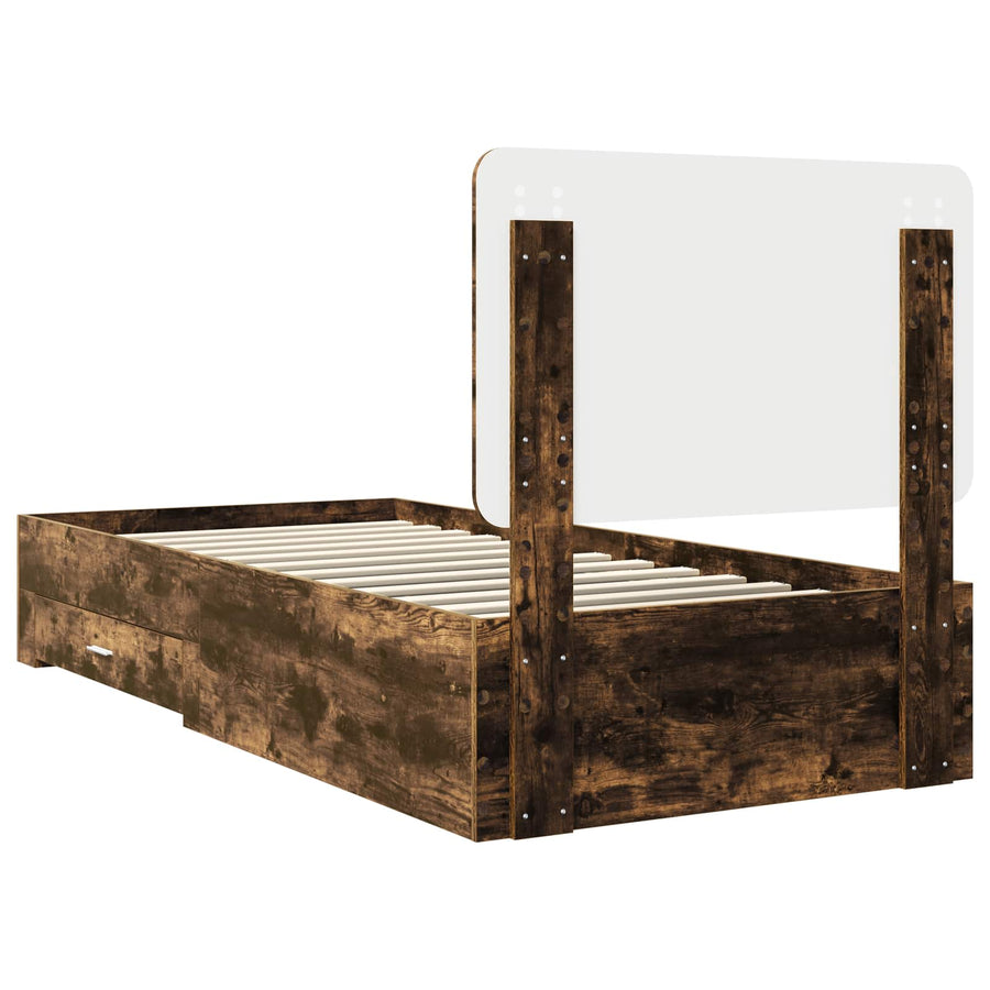 Bedframe met hoofdeinde Gerookt eiken 100 x 200 cm Bewerkt hout