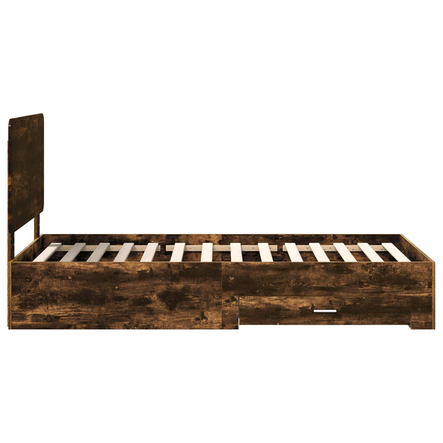 Bedframe met hoofdeinde Gerookt eiken 100 x 200 cm Bewerkt hout