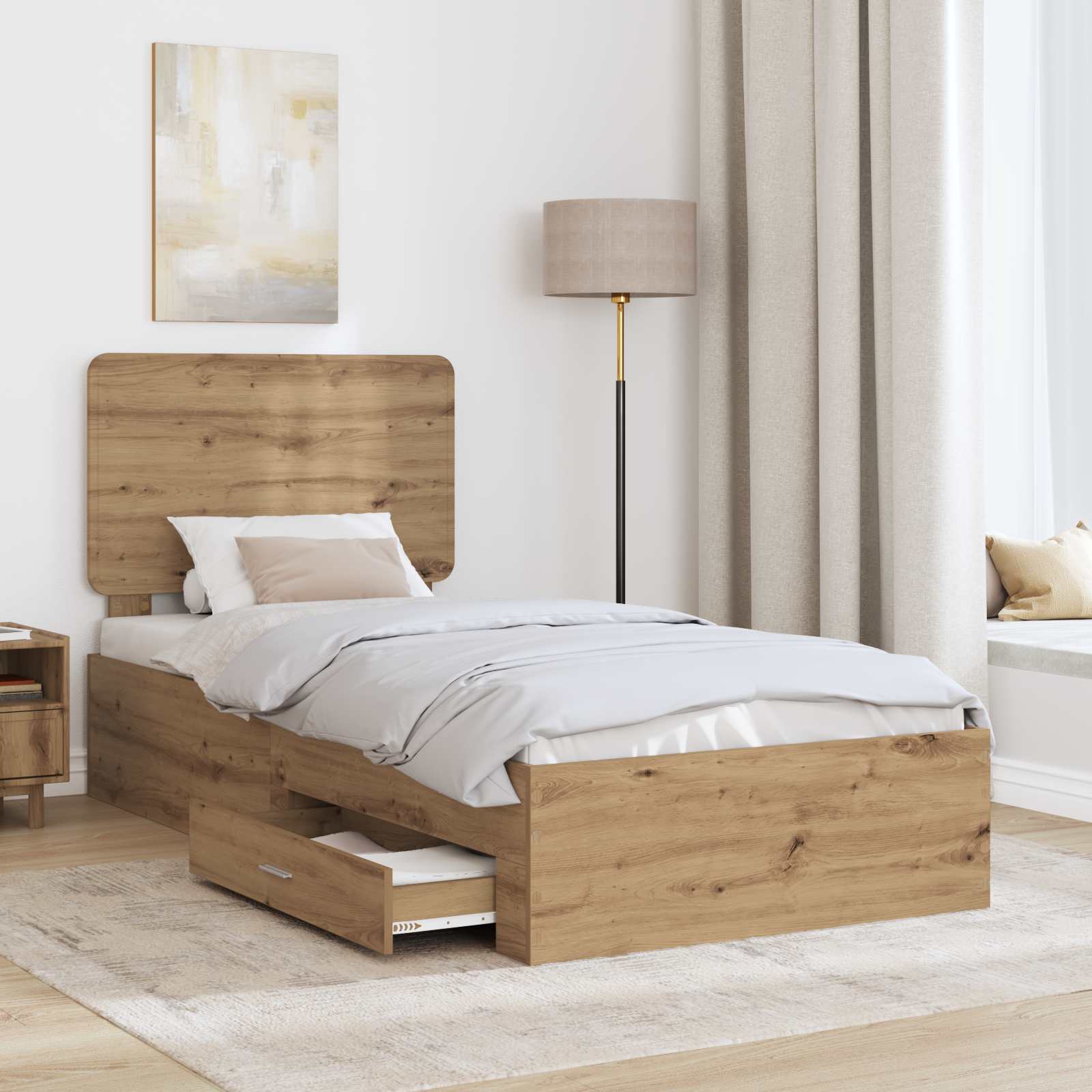 Bedframe met hoofdeinde Artisan Eiken 100 x 200 cm Bewerkt hout