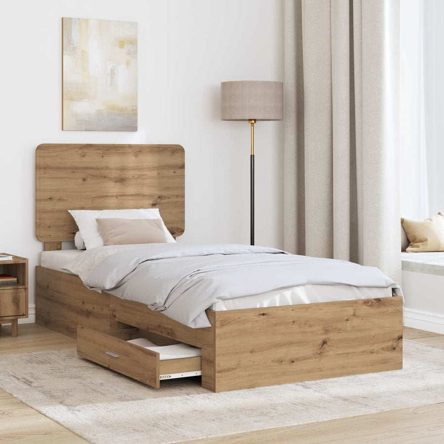 Bedframe met hoofdeinde Artisan Eiken 100 x 200 cm Bewerkt hout