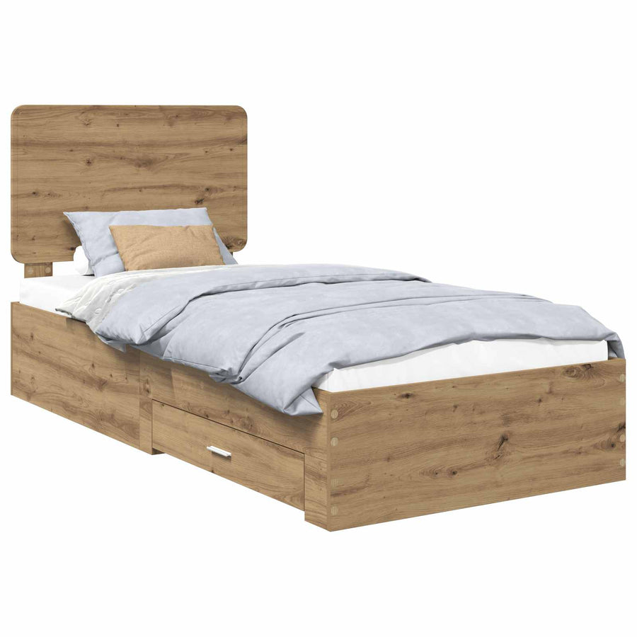 Bedframe met hoofdeinde Artisan Eiken 100 x 200 cm Bewerkt hout