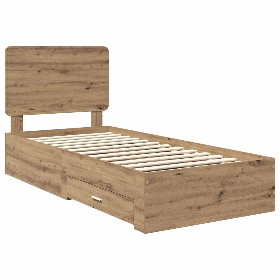 Bedframe met hoofdeinde Artisan Eiken 100 x 200 cm Bewerkt hout