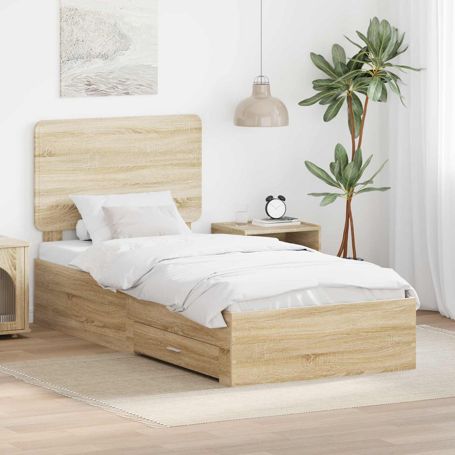 Bedframe met hoofdeinde Sonoma Eiken 90 x 200 cm Bewerkt hout