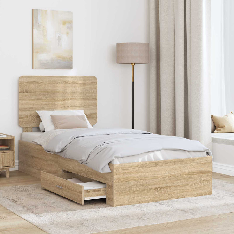 Bedframe met hoofdeinde Sonoma Eiken 90 x 200 cm Bewerkt hout