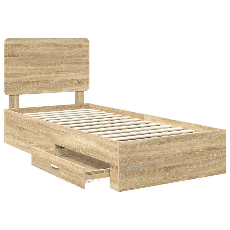 Bedframe met hoofdeinde Sonoma Eiken 90 x 200 cm Bewerkt hout