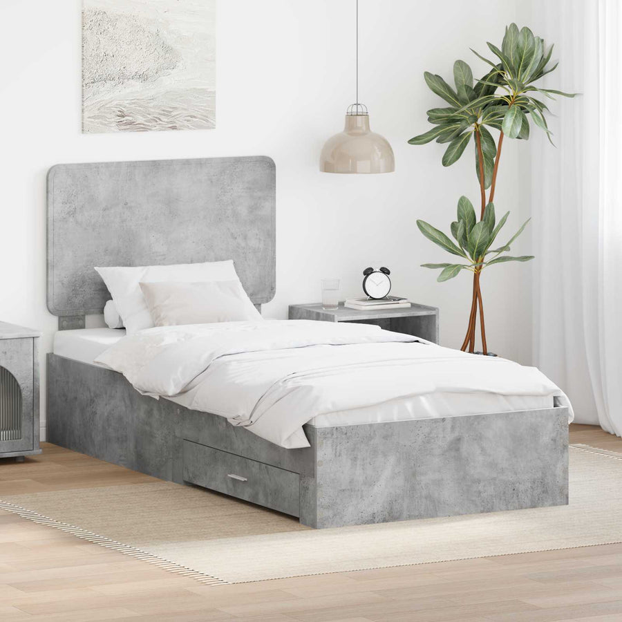 Bedframe met hoofdeinde Beton Grijs 90 x 200 cm Bewerkt hout