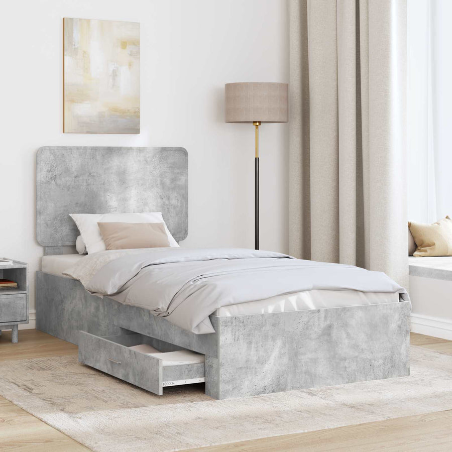 Bedframe met hoofdeinde Beton Grijs 90 x 200 cm Bewerkt hout