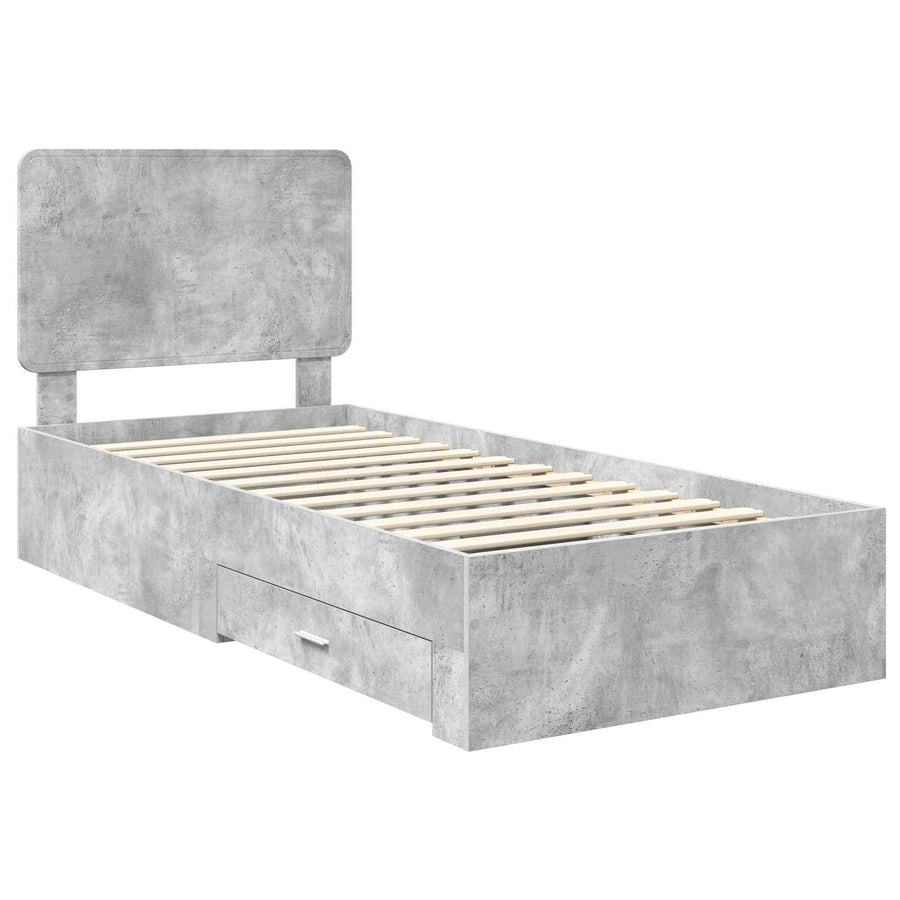 Bedframe met hoofdeinde Beton Grijs 90 x 200 cm Bewerkt hout