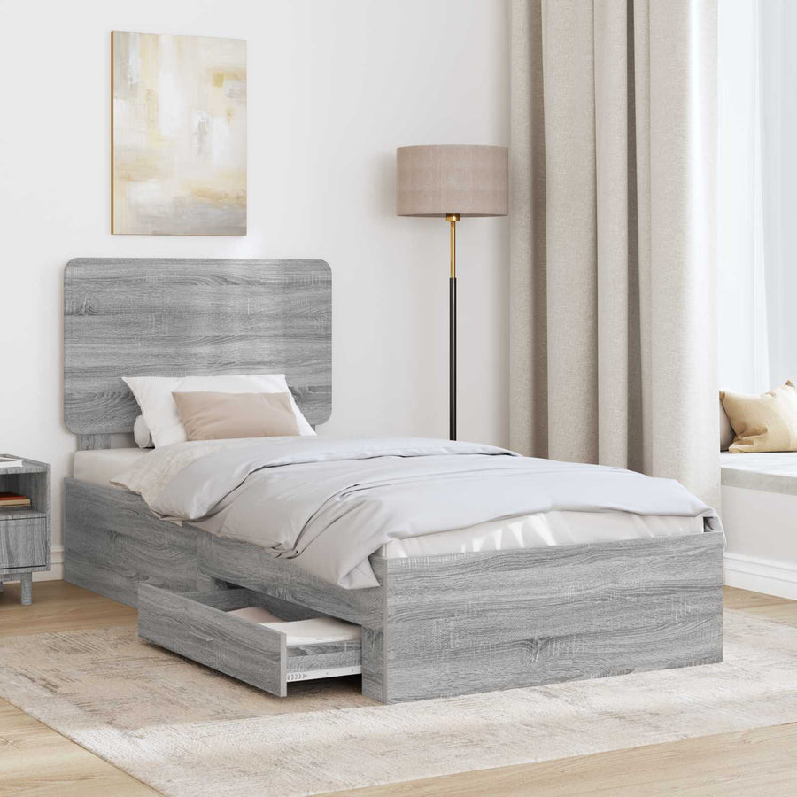Bedframe met hoofdeinde Grijs Sonoma 90 x 200 cm Bewerkt hout