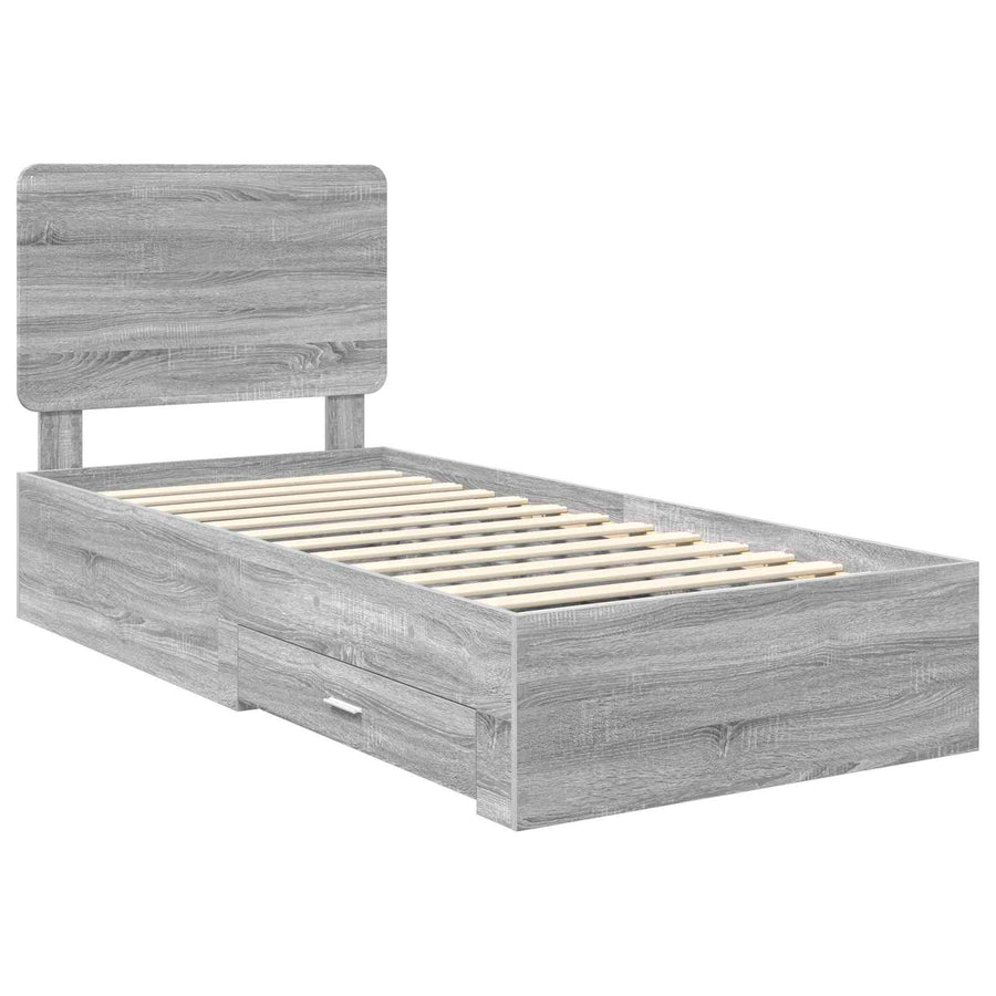 Bedframe met hoofdeinde Grijs Sonoma 90 x 200 cm Bewerkt hout