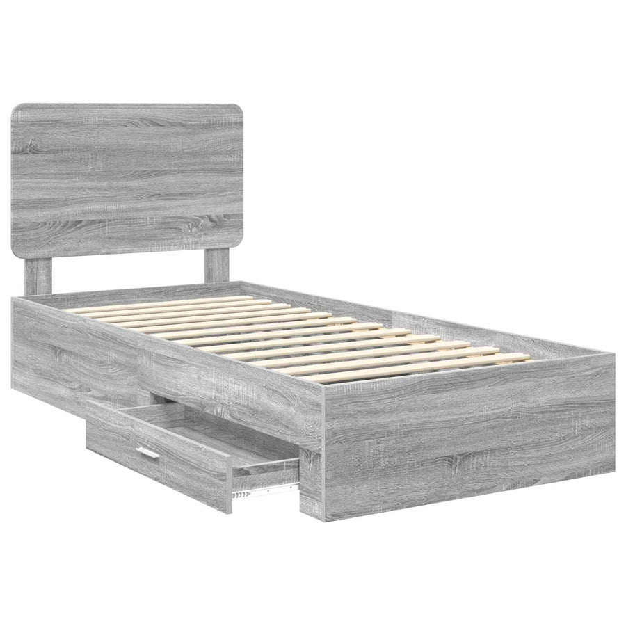 Bedframe met hoofdeinde Grijs Sonoma 90 x 200 cm Bewerkt hout