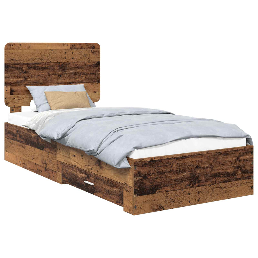 Bedframe met hoofdeinde Oudhout 90 x 200 cm Bewerkt hout