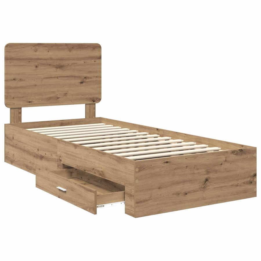 Bedframe met hoofdeinde Artisan Eiken 90 x 200 cm Bewerkt hout