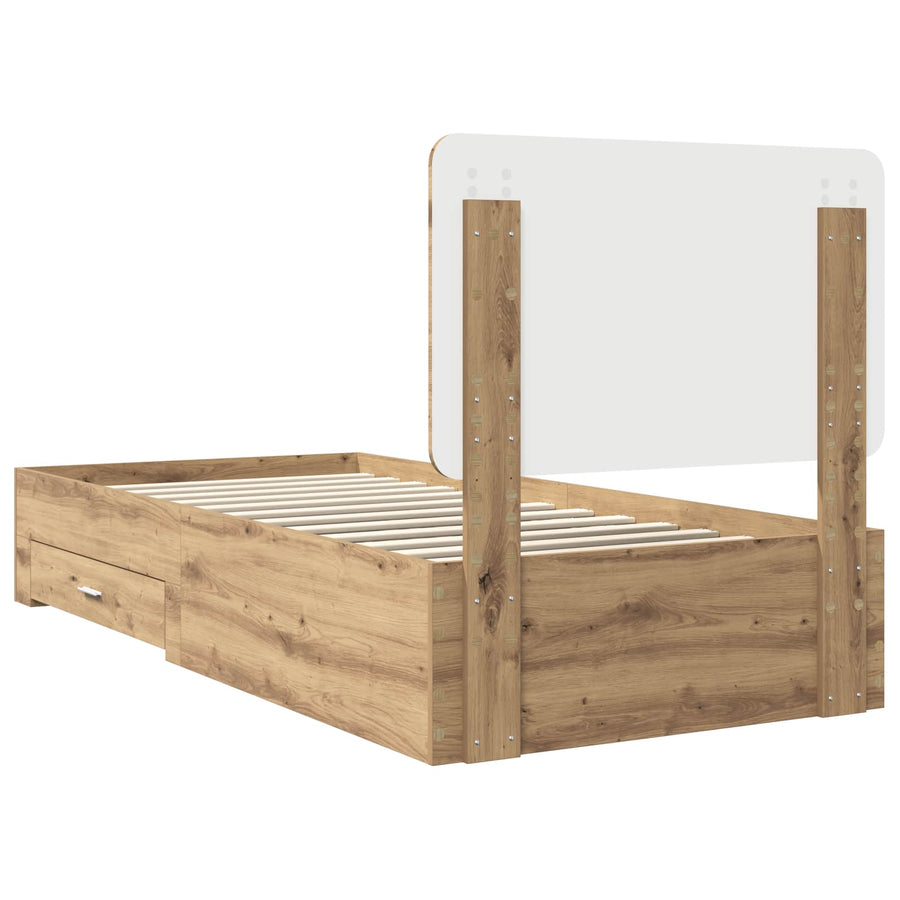 Bedframe met hoofdeinde Artisan Eiken 90 x 200 cm Bewerkt hout