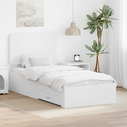 Bedframe met hoofdeinde met lade Wit 90 x 190 cm Bewerkt hout