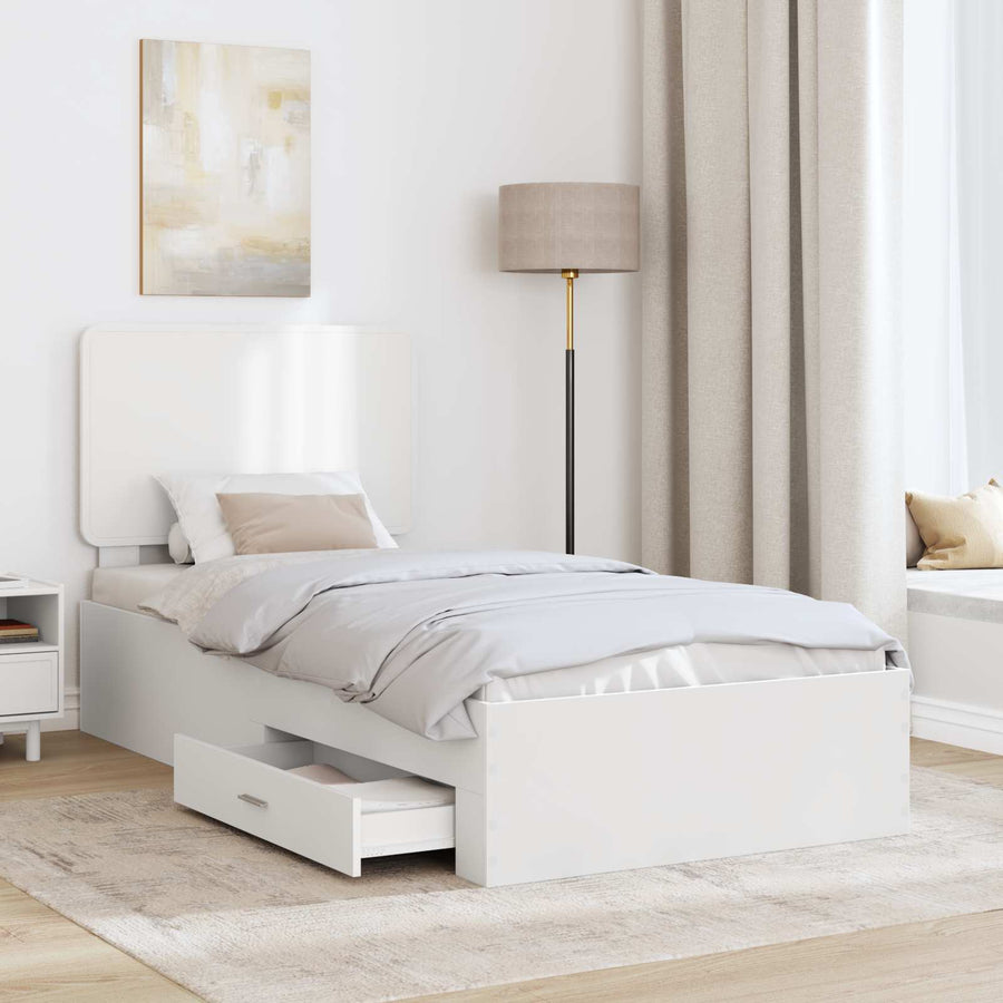 Bedframe met hoofdeinde met lade Wit 90 x 190 cm Bewerkt hout