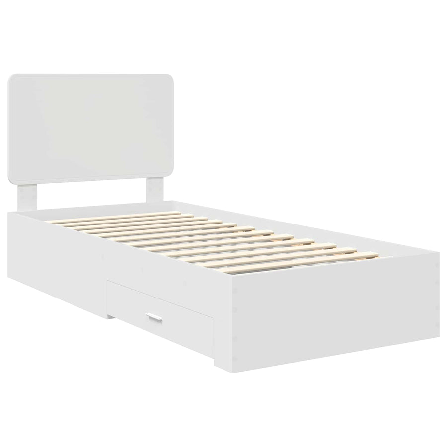 Bedframe met hoofdeinde met lade Wit 90 x 190 cm Bewerkt hout
