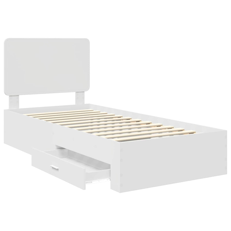 Bedframe met hoofdeinde met lade Wit 90 x 190 cm Bewerkt hout