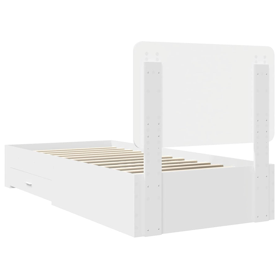 Bedframe met hoofdeinde met lade Wit 90 x 190 cm Bewerkt hout