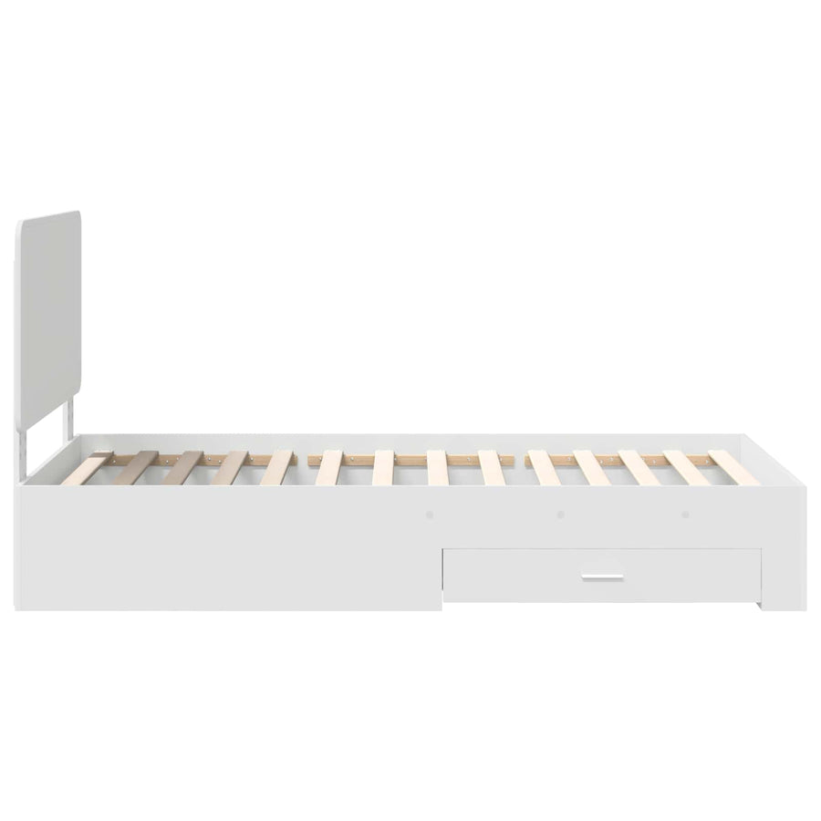 Bedframe met hoofdeinde met lade Wit 90 x 190 cm Bewerkt hout
