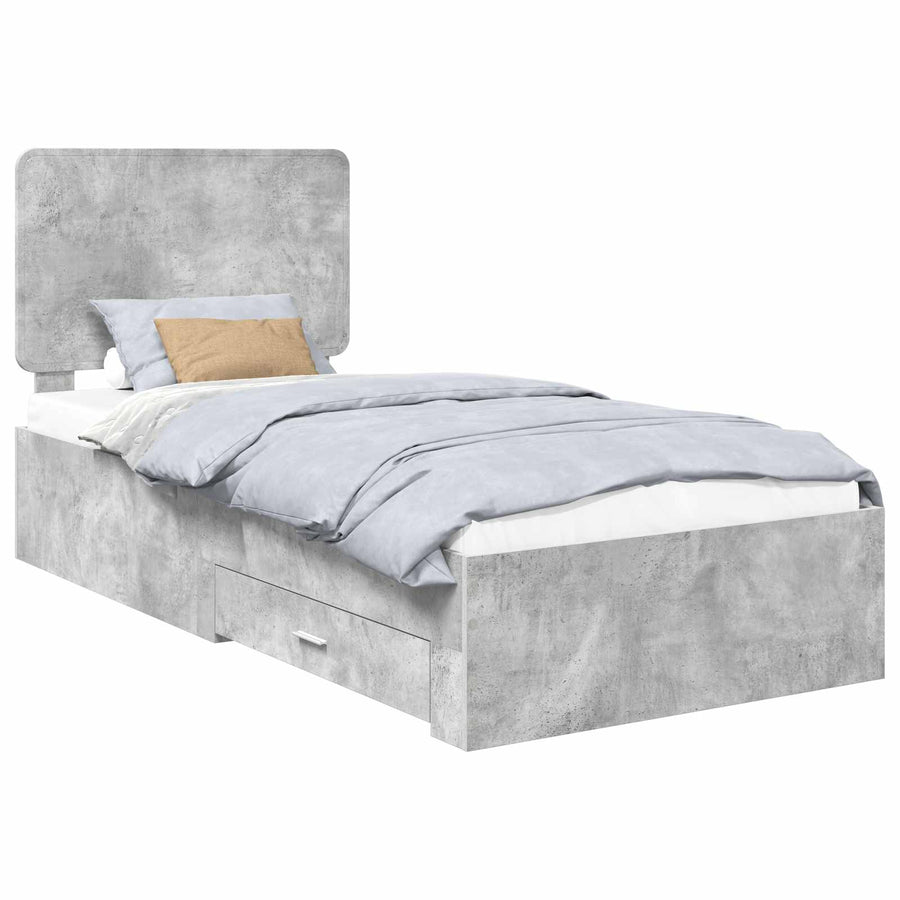 Bedframe met hoofdeinde Beton Grijs 90 x 190 cm Bewerkt hout
