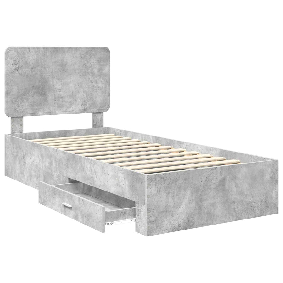 Bedframe met hoofdeinde Beton Grijs 90 x 190 cm Bewerkt hout