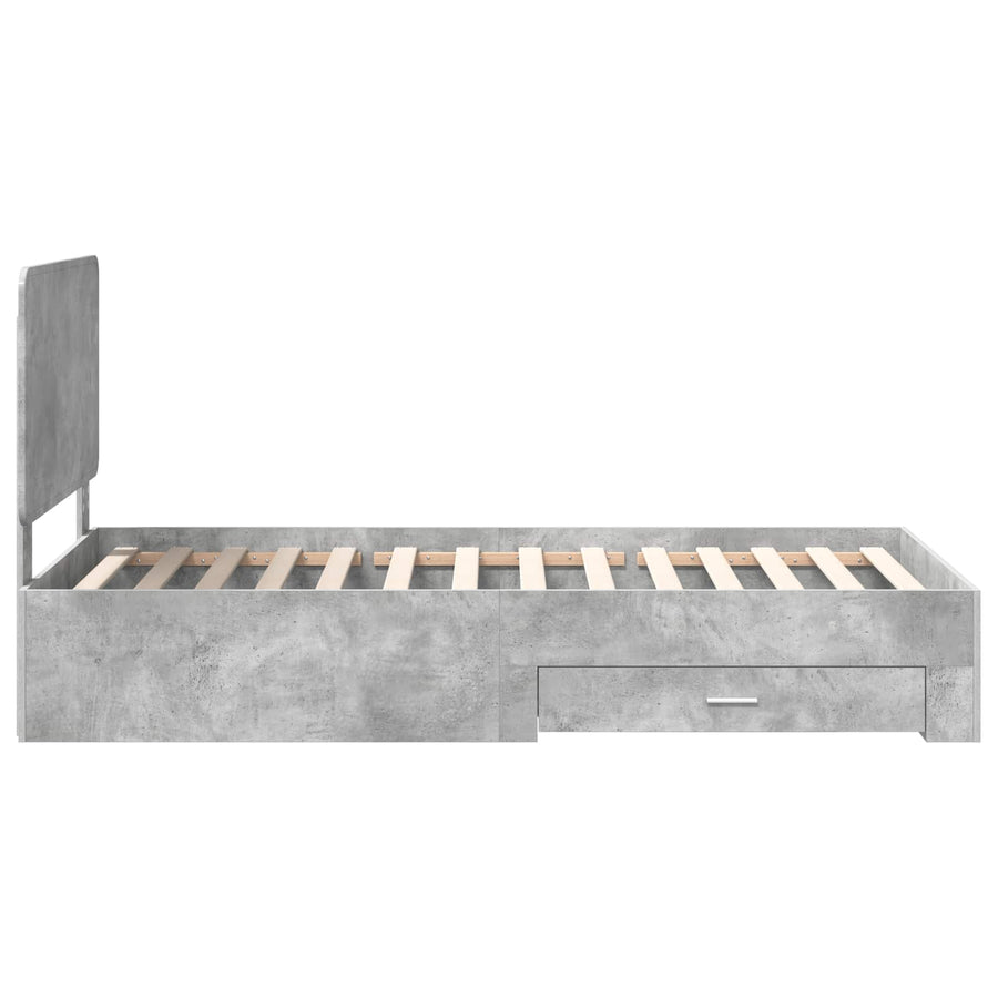 Bedframe met hoofdeinde Beton Grijs 90 x 190 cm Bewerkt hout
