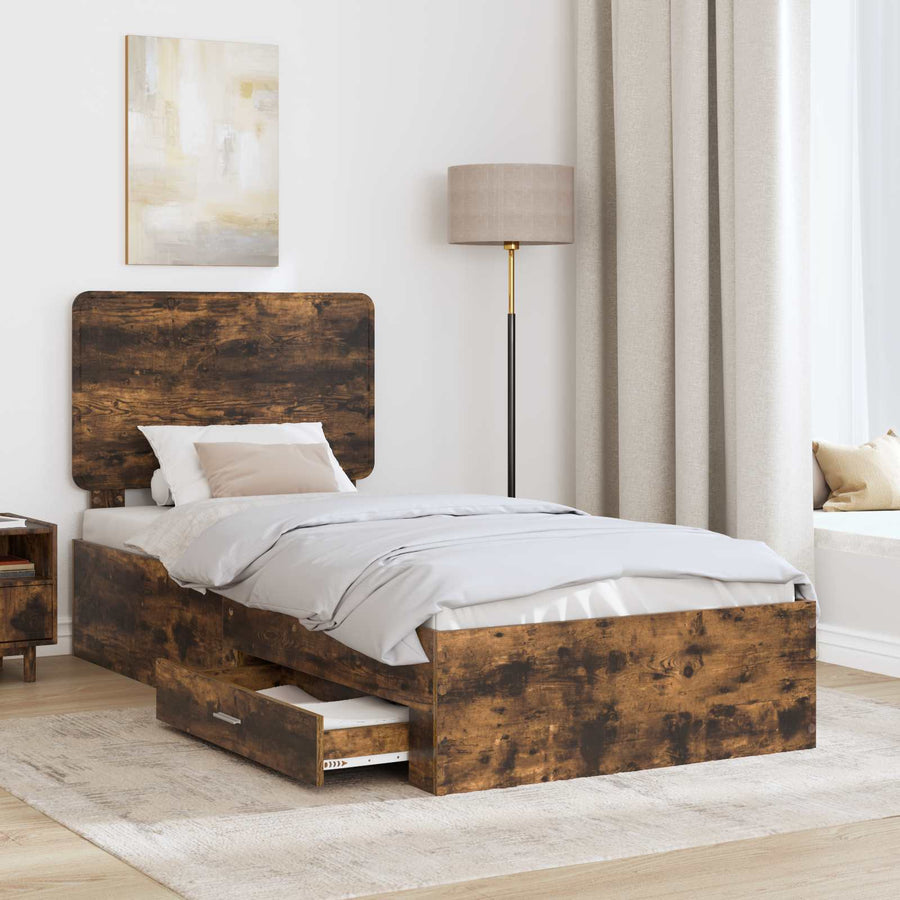 Bedframe met hoofdeinde Gerookt eiken 90 x 190 cm Bewerkt hout