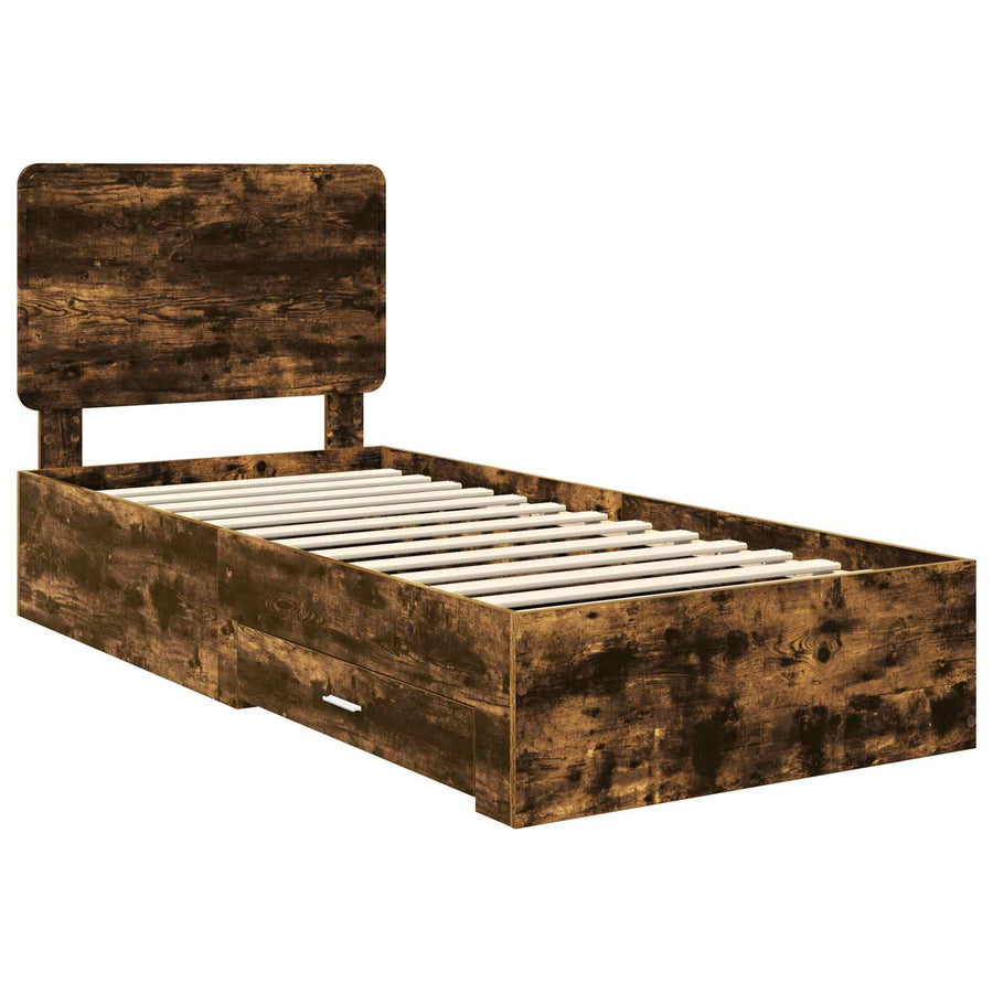 Bedframe met hoofdeinde Gerookt eiken 90 x 190 cm Bewerkt hout