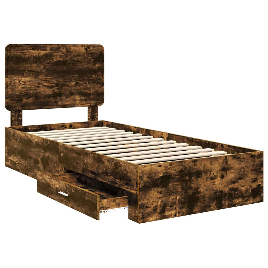 Bedframe met hoofdeinde Gerookt eiken 90 x 190 cm Bewerkt hout