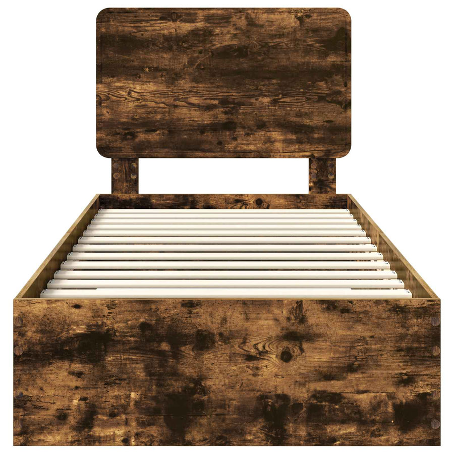 Bedframe met hoofdeinde Gerookt eiken 90 x 190 cm Bewerkt hout