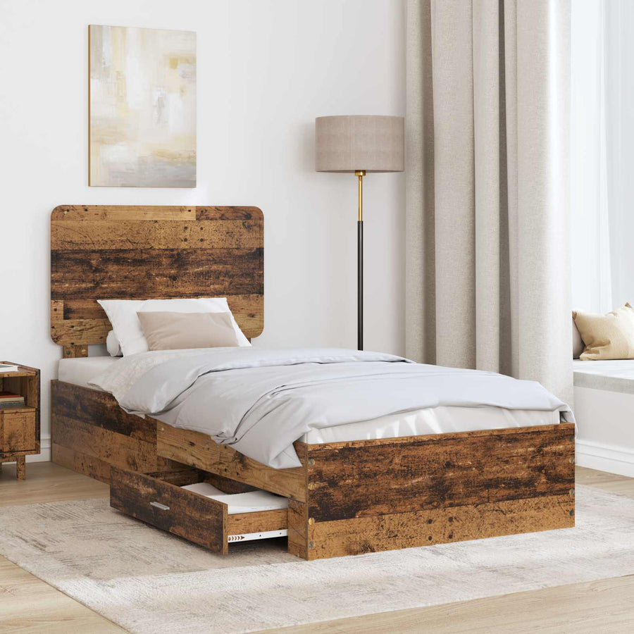 Bedframe met hoofdeinde Oudhout 90 x 190 cm Bewerkt hout