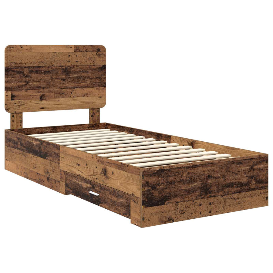 Bedframe met hoofdeinde Oudhout 90 x 190 cm Bewerkt hout