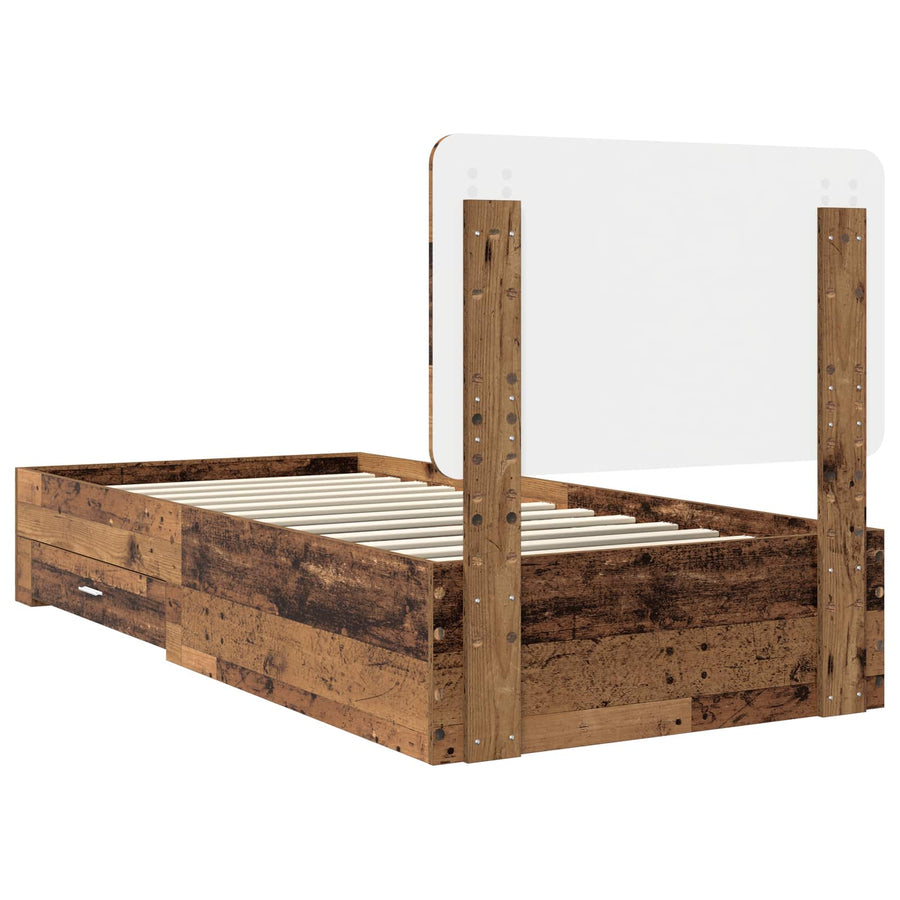 Bedframe met hoofdeinde Oudhout 90 x 190 cm Bewerkt hout