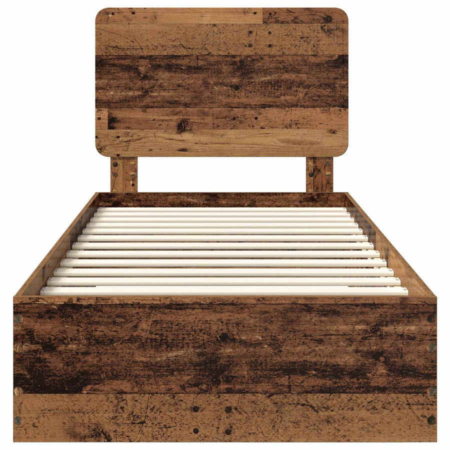 Bedframe met hoofdeinde Oudhout 90 x 190 cm Bewerkt hout