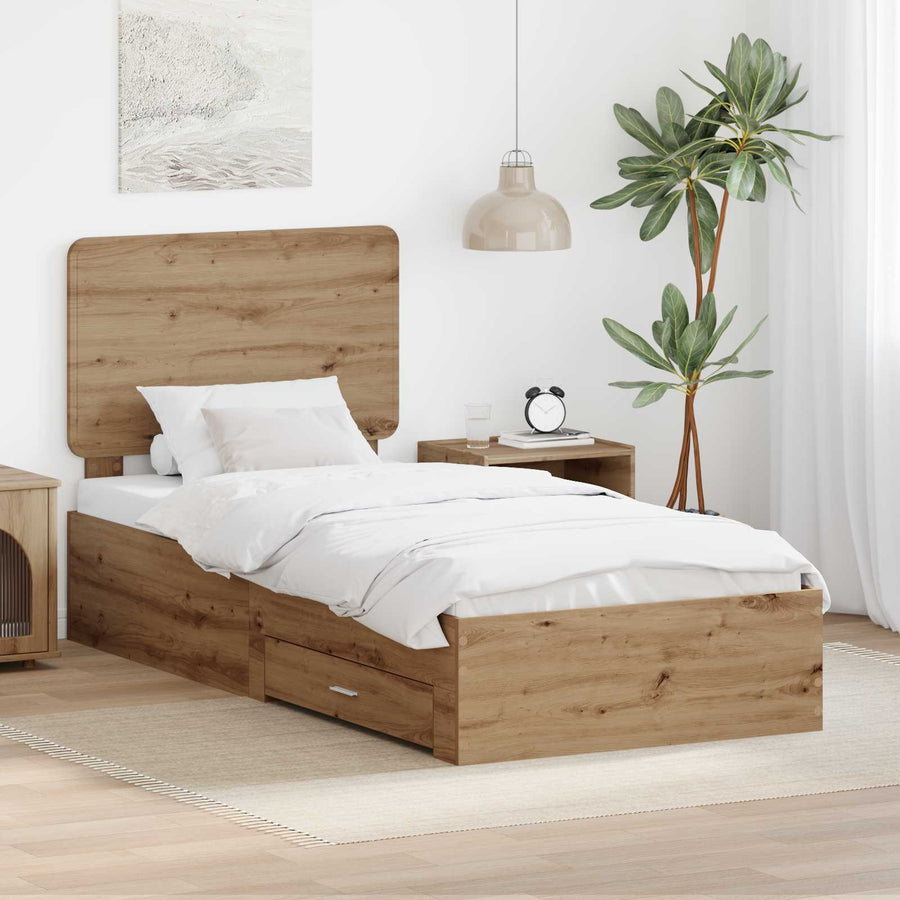 Bedframe met hoofdeinde Artisan Eiken 90 x 190 cm Bewerkt hout