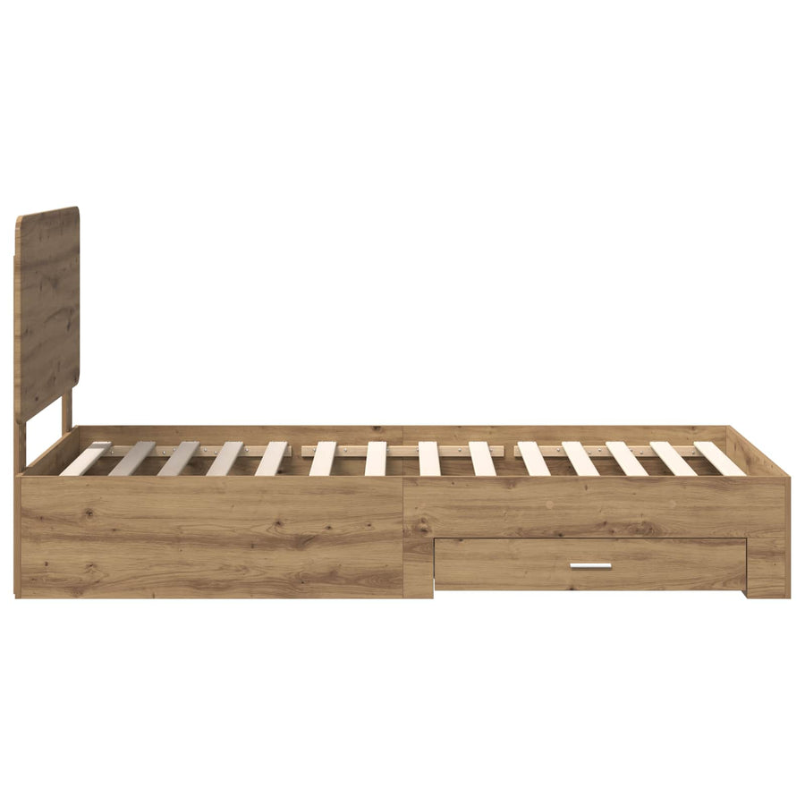 Bedframe met hoofdeinde Artisan Eiken 90 x 190 cm Bewerkt hout