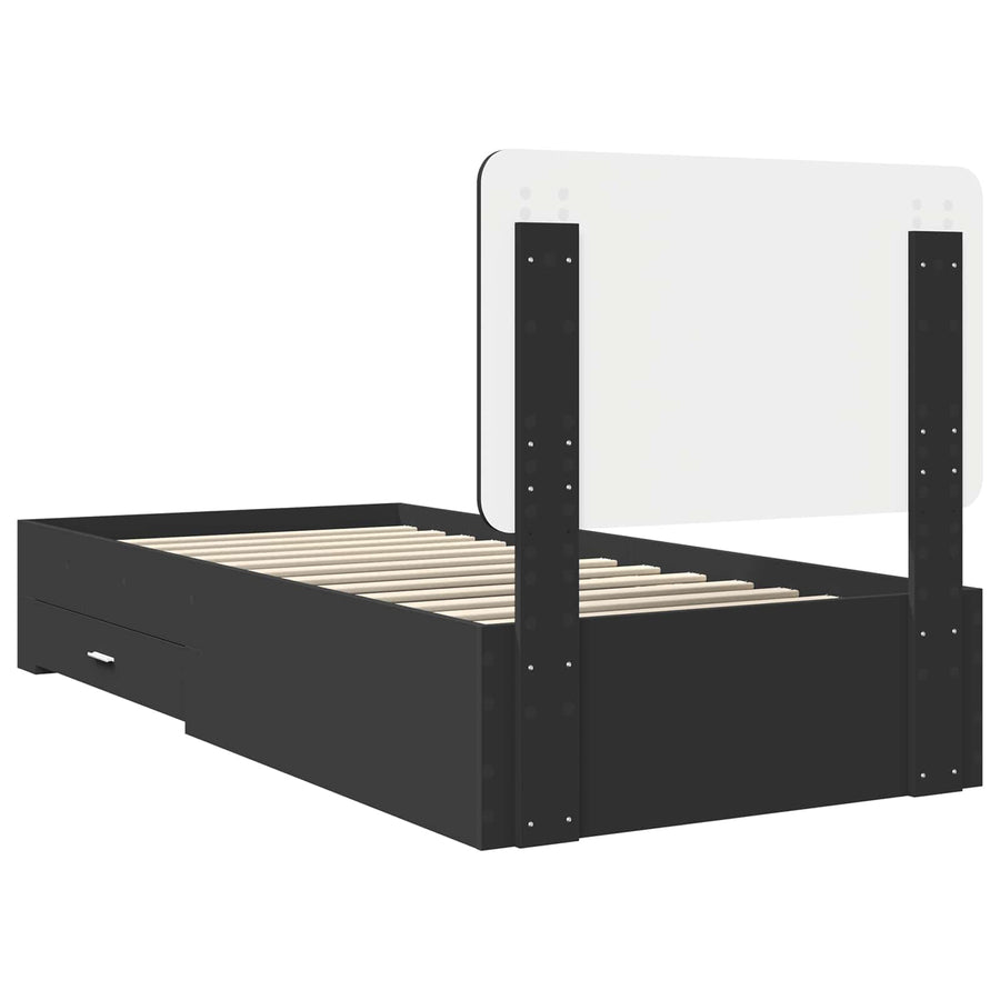 Bedframe met hoofdeinde met lade Zwart 75 x 190 cm Bewerkt hout