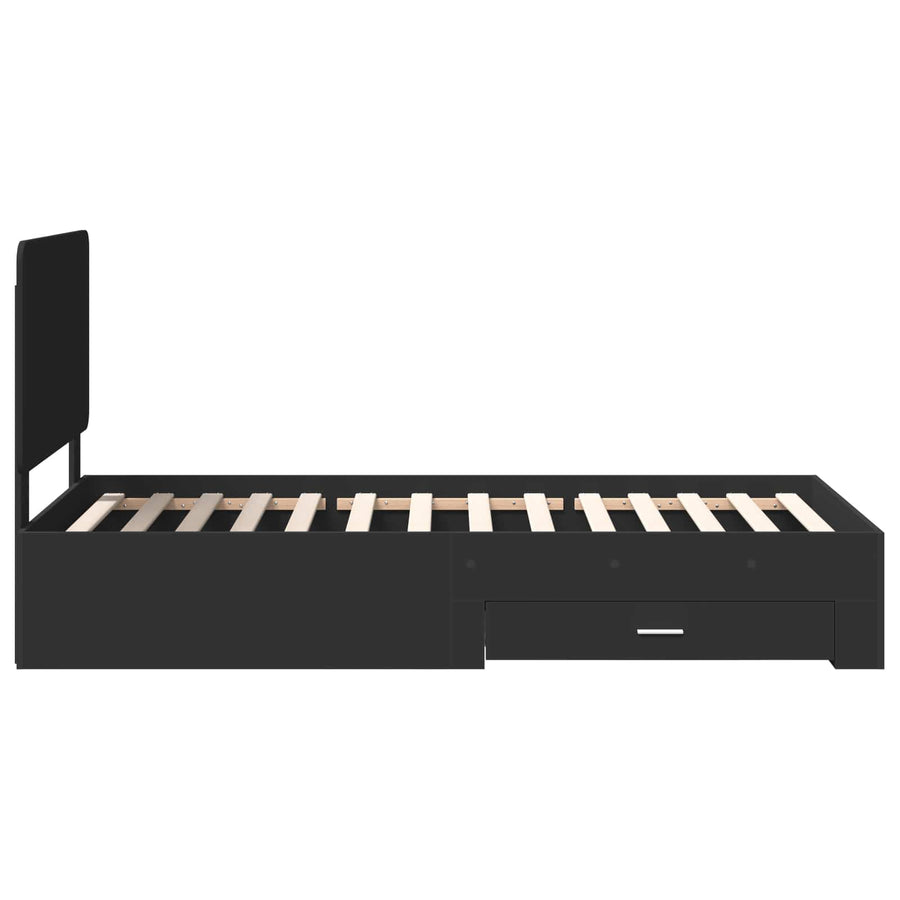 Bedframe met hoofdeinde met lade Zwart 75 x 190 cm Bewerkt hout