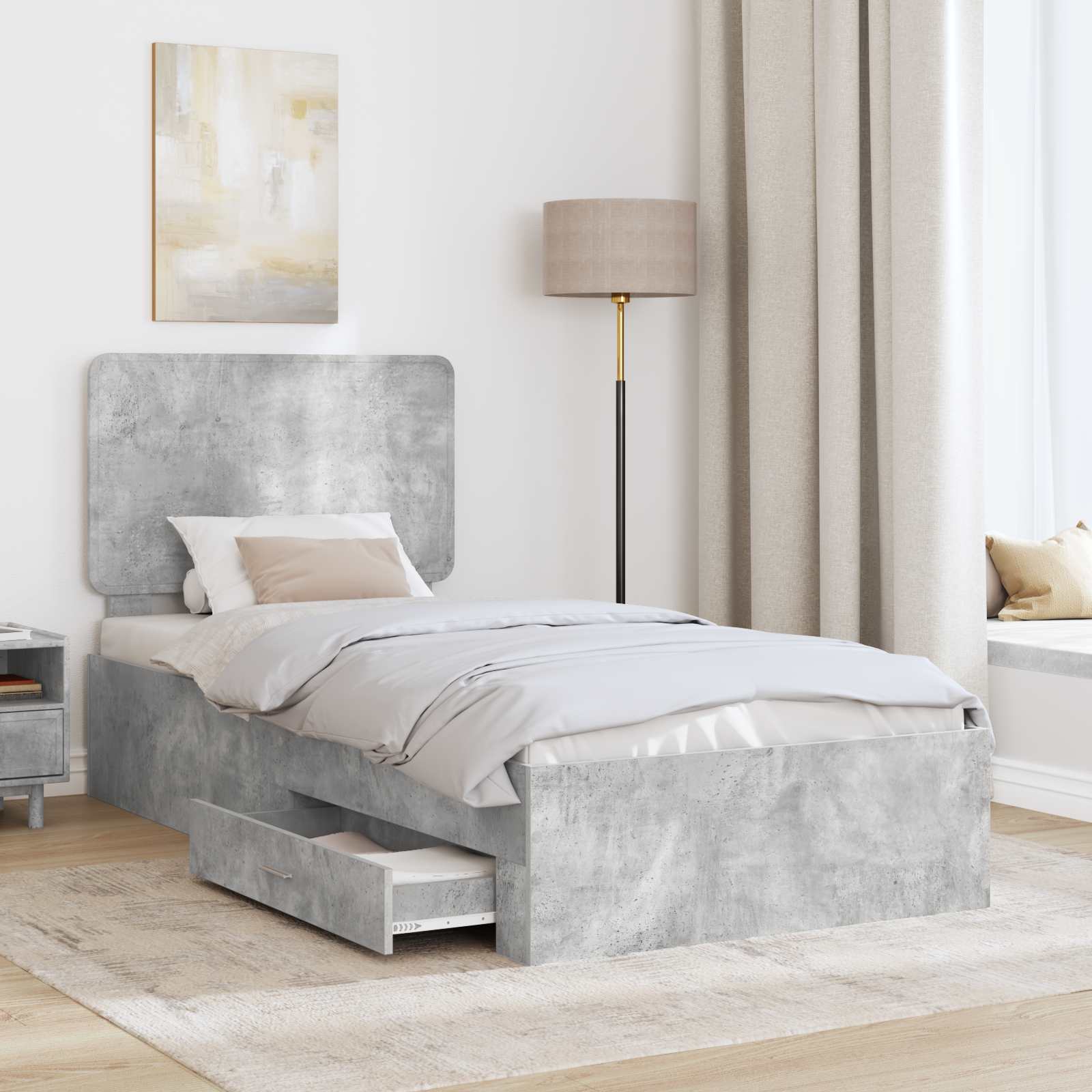 Bedframe met hoofdeinde Beton Grijs 75 x 190 cm Bewerkt hout