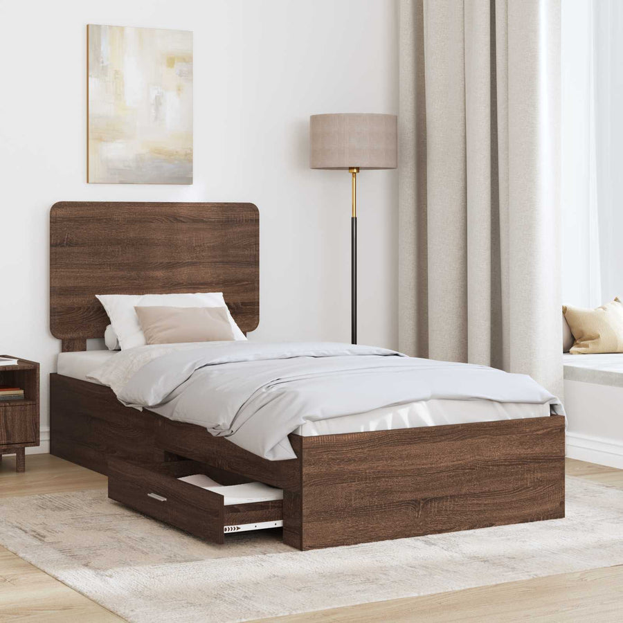 Bedframe met hoofdeinde Bruin Eiken 75 x 190 cm Bewerkt hout