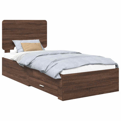 Bedframe met hoofdeinde Bruin Eiken 75 x 190 cm Bewerkt hout