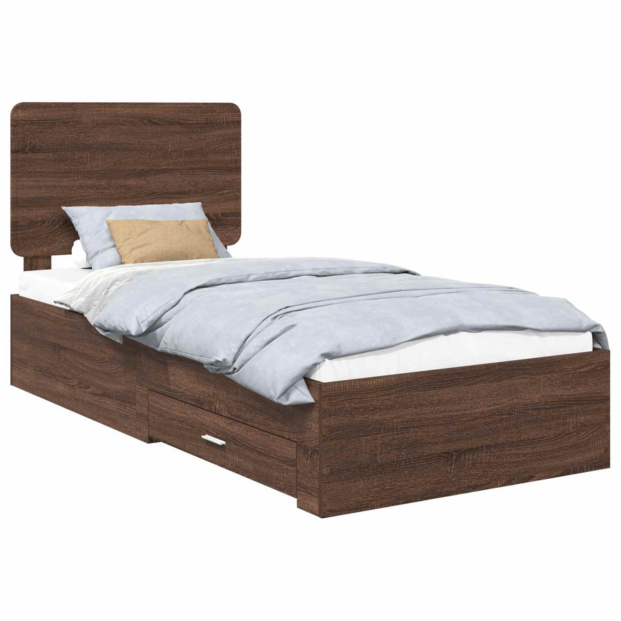 Bedframe met hoofdeinde Bruin Eiken 75 x 190 cm Bewerkt hout